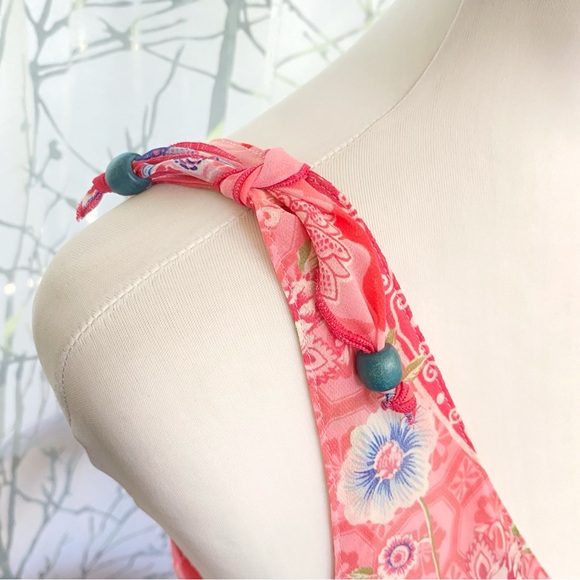 NATORI JOSIE PINK RED FLORAL CAMO PRINT SHEER TANK TOP CROP PANTS PAJAMA SET - Picture 9 of 13